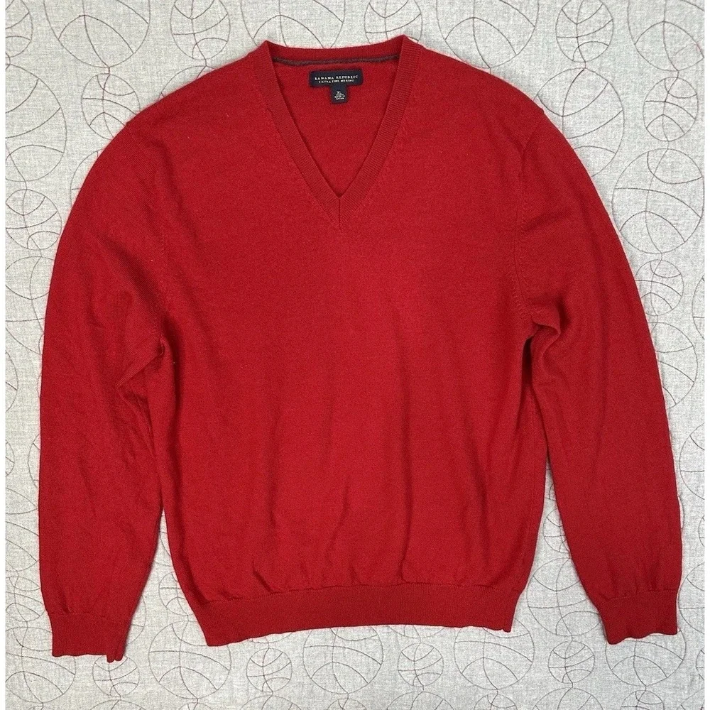 Banana‎ Republic Sweater Red Extra Fine Merino Wool V-Neck / Mens XL